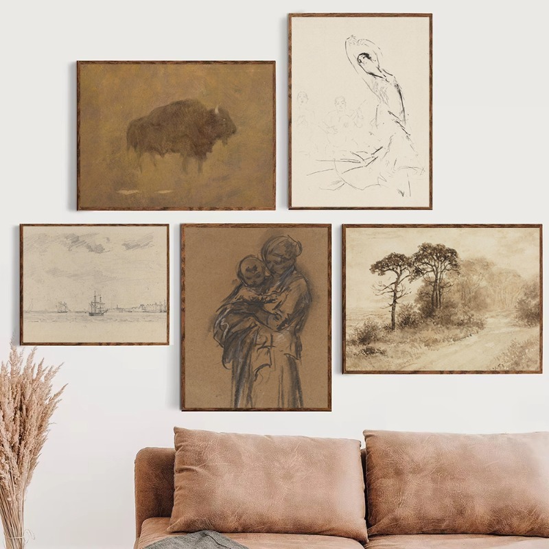 Sketching Charcoal Set - (Tanpa bingkai) Lukisan Sketsa Arang Antik