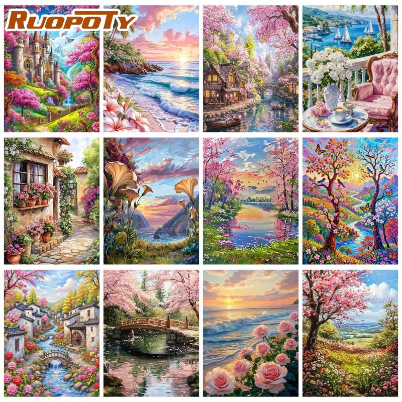 Art Craft Ideas For Adults - RUOPOTY Lukisan Pantai Sunset dengan Angka