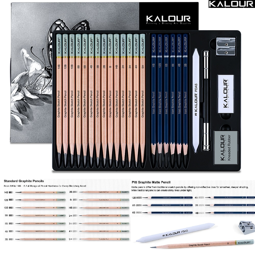 Sketching Charcoal Set - KALOUR 25/22pcs Set Alat Pensil Arang