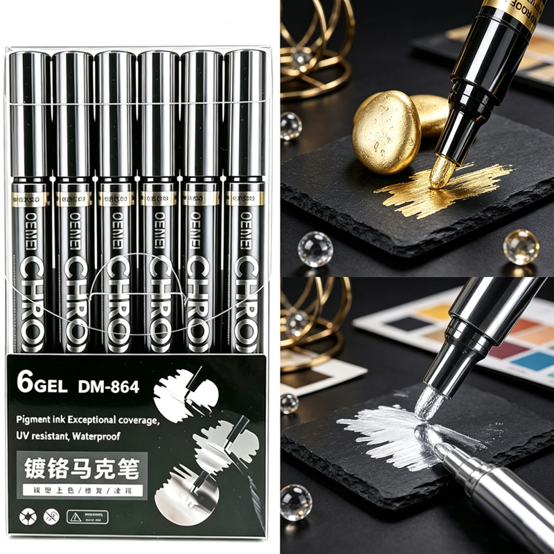 Illustration Marker Set - 1/3/5/12pcs Set Pena Spidol Cermin Krom,